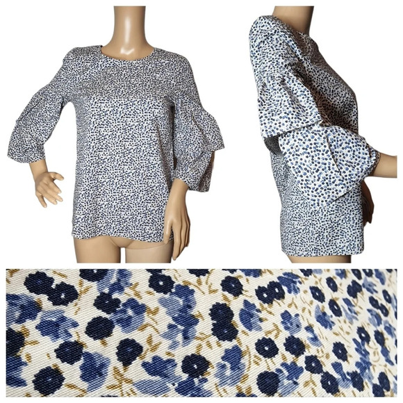 J. CREW Printed tiered bell-sleeve top - Picture 1 of 16